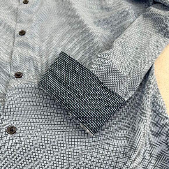 WRK Shirt Mens 15.5 Blue Geometric Button Up Flip Cuff 4-Way Stretch Party Club - Picture 5 of 12